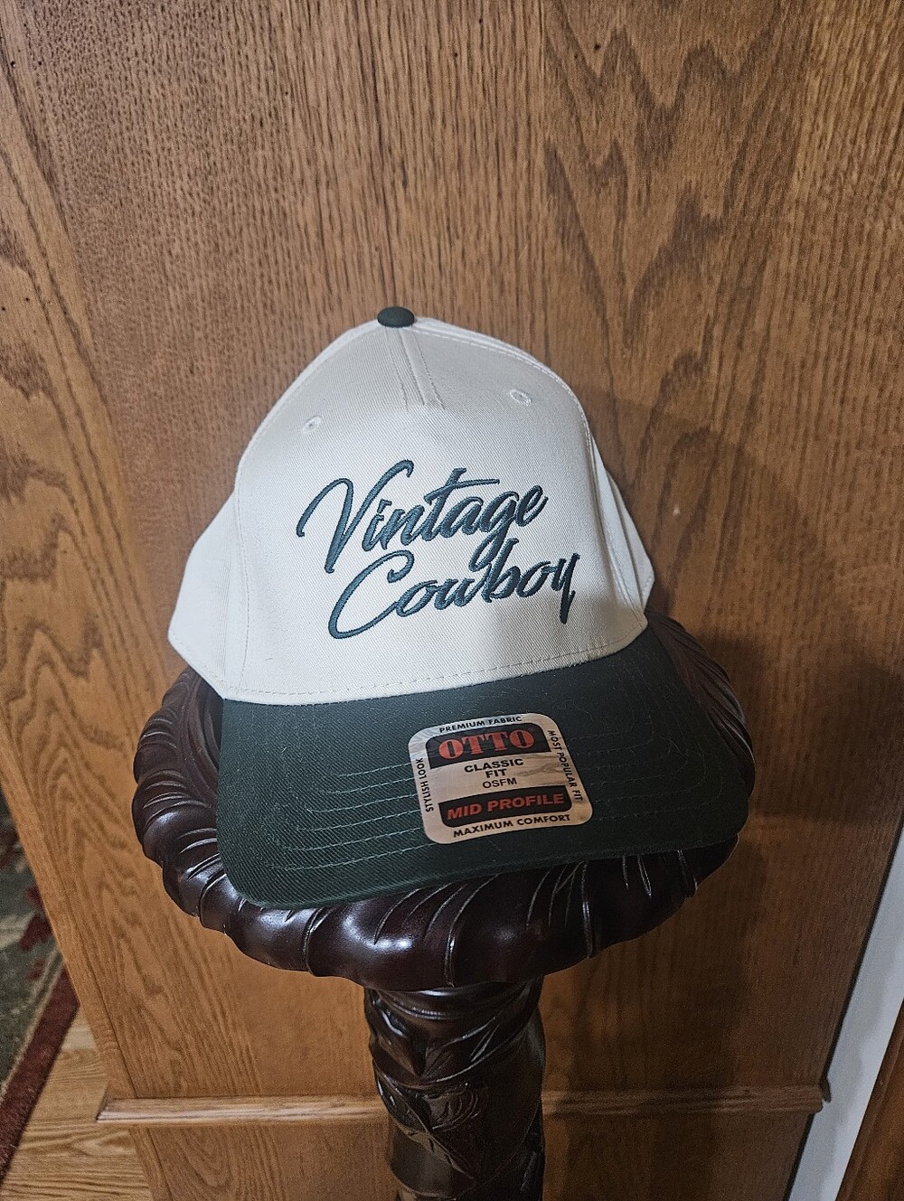 Vintage Cowboy Two-Tone Baseball Cap - White & Dark Green NWOT